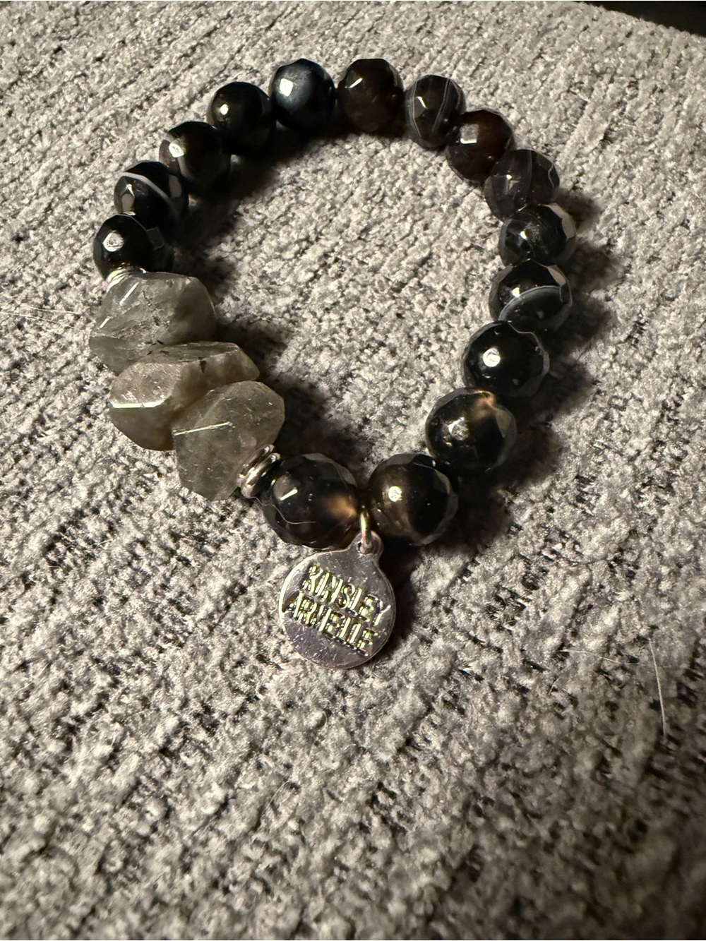 Kinsley Armelle Faceted Black and Smoky Gray Bead Stretch Bracelet - Picture 2 of 3